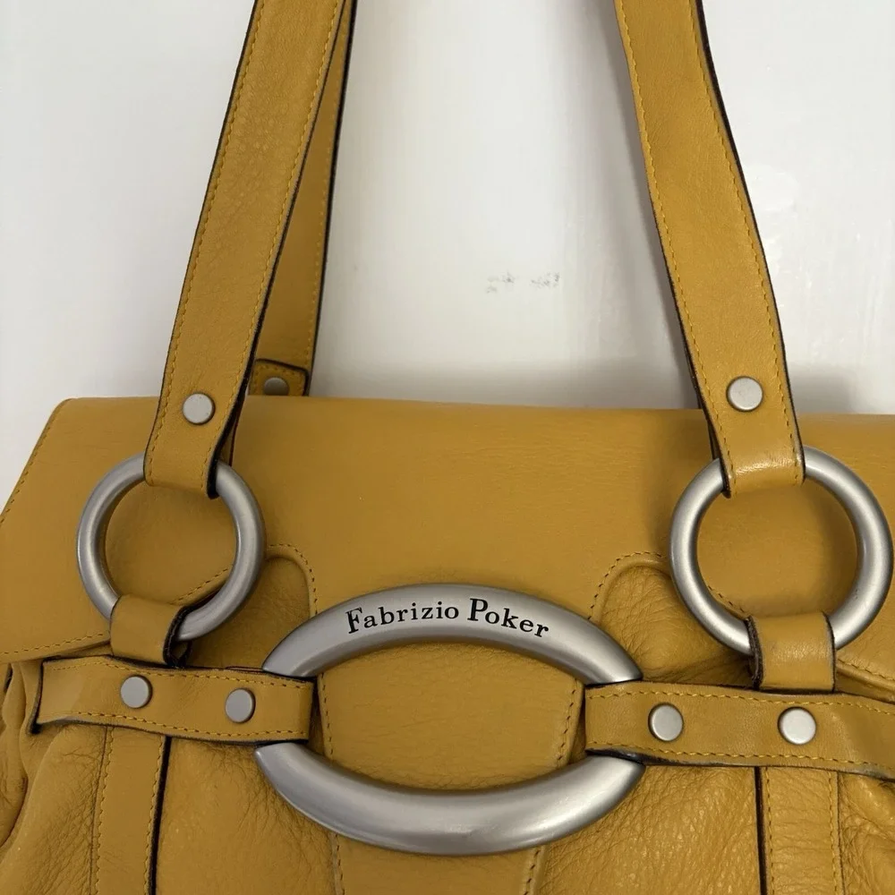 Fabrizio Poker Yellow Y2K Soft Leather Purse Shoulder Bag Made In Italy